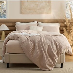Bedsure 100% Cotton Duvet Cover Shams Queen 3 Pieces Khaki Waffle New